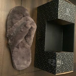 New INC Grey Faux-fur Slippers